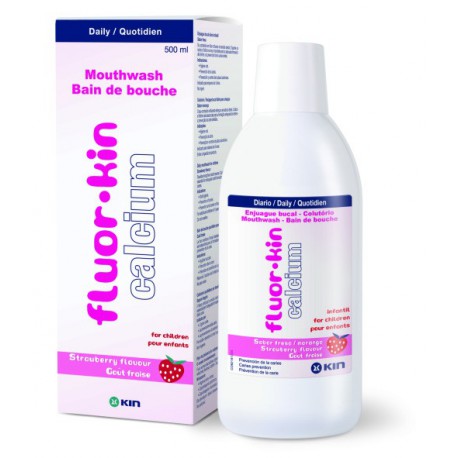 KIN Fluor-Kin Calcium truskawkowy przeciwpróchniczy płyn dla dzieci 500ml 